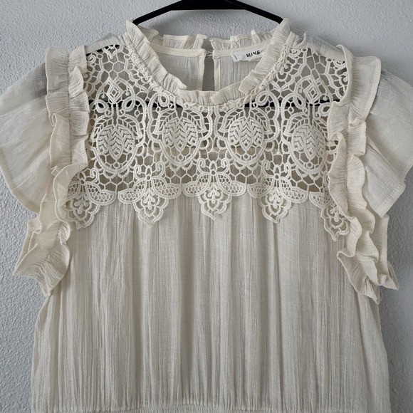 MINE Boho Dress Woman's Size Large Sheath Floral Lace Creme Elastic Wais - Picture 3 of 9
